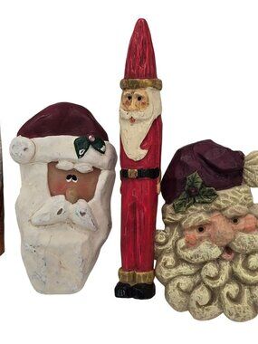 Country‎ Christmas 4PC VTG Brooch Holiday Snowman Santa Ornament Folk Art Pins